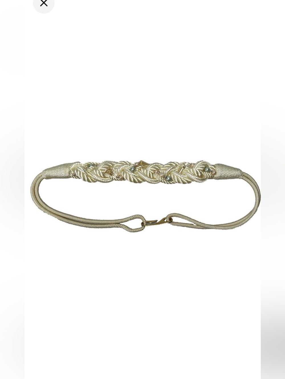 Vintage Braided Rope Waist Belt M/L Cream Faux Pearls